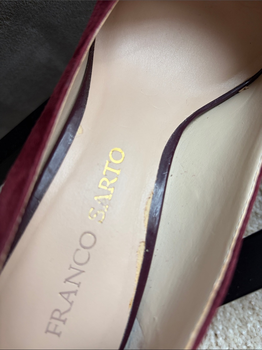 Franco Sarto Women's Burgundy Suede Pointed-Toe Pumps - Picture 6 of 7